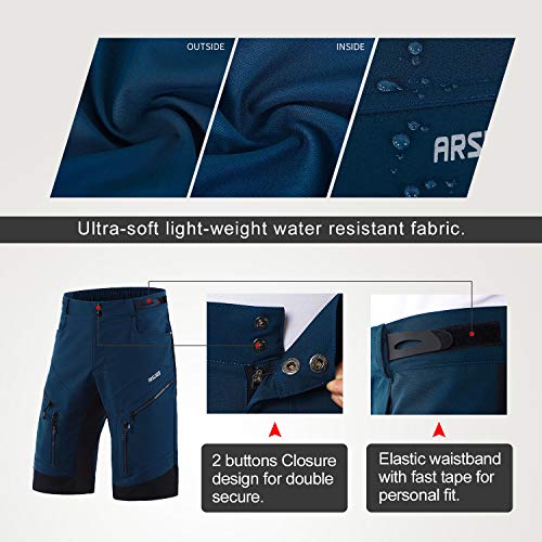 ARSUXEO Cycling Shorts Mens MTB Shorts Without Padded Cycle Mountain Bike Shorts Water Resistant 1903 Dark Blue M - Image 3