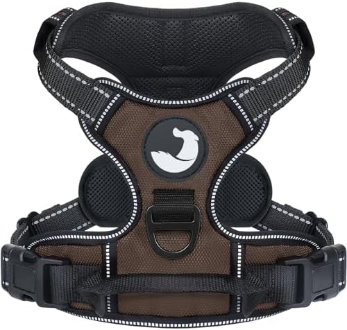 Joytale Anti-Zug Hundegeschirr für mittelgroße Hunde, Braun, M | Perfekter Sitz, gepolstert & reflektierend, 2 Anleinpunkte (vorne & hinten), Haltegriff für Treppen & Auto, für Tra