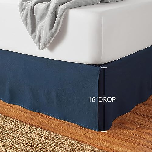 Image of Amazon Basics Lightweight Pleated Dust Ruffle Bed Skirt, Fade Resistant, Wrinkle Resistant, Twin, Navy Blue