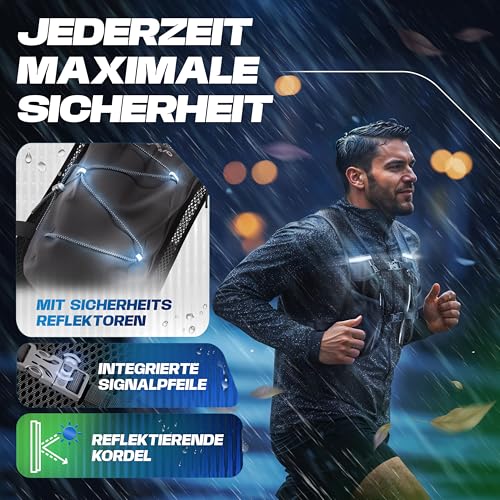 SASMO® Laufweste Damen & Herren 5L | Running Vest - Ultraleicht 270g & atmungsaktiv| Laufrucksack Damen - 8 Taschen | Laufweste Herren | Trinkweste Laufen (schwarz, 5L)