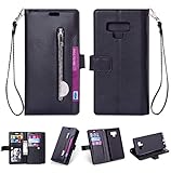 Samsung Note 9 Case,Galaxy Note 9 Wallet Case,FLYEE 10 Card Slots Premium Flip Wallet Leather Magnetic Case Purse with Zipper Coin Credit Card Holder Cover for Samsung Galaxy Note 9 Black