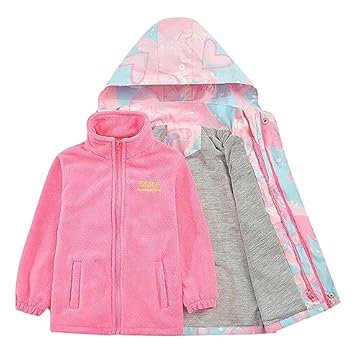 Jaqueta pesada de duas peças para meninos e meninas, manga comprida, à prova d'água, à prova de neve, esqui, roupa de esqui, removível, jaqueta pesada, rosa, 5-6 Anos