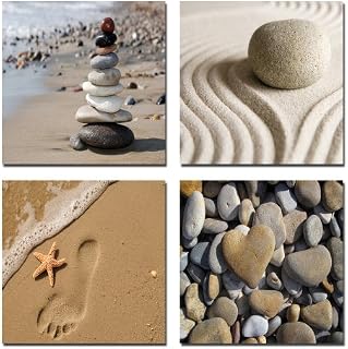 Wieco Art Romantic Beach Theme 4 Piece Modern Giclee Artwork Sea Beach Ocean