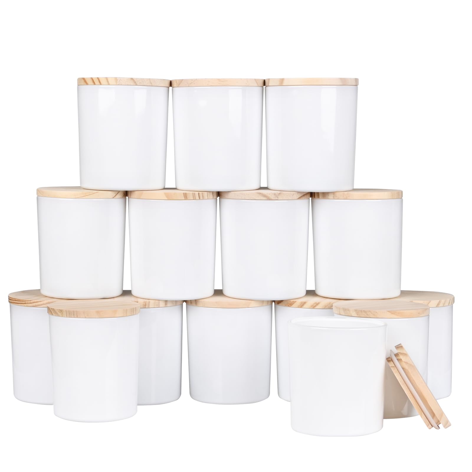 Photo 1 of 10 OZ Thick Candle Jars for Making Candles 15 Pcs, Empty Jars with Wood Lids for Candle Making, Sample Container, Glossy White