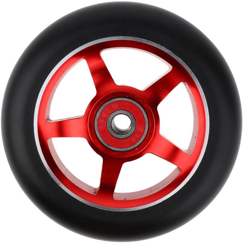 Pro Scooter Wheels 100mm Pair - Abrasion Replacement PU Wheels - Easy Install for Stunt Scooter Accessories Spare Parts - 6063T6 Aluminum Alloy Core - 608 ABEC-9 Bearings - Size - red