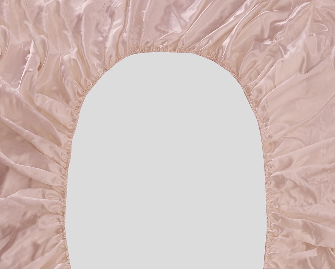 Juego de sábanas o funda de almohada de satén Charmeuse suave y sedoso de color sólido, de alto número de hilos, de lujo y súper suave (rubor, matrimonial)