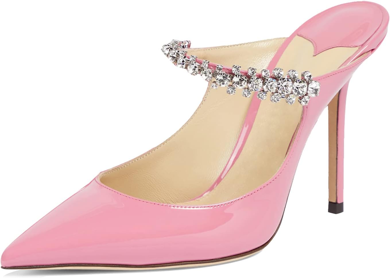 MIRAAZZURRA Women Heeled Mules Rhinestone Strappy Pointed Toe Mules Stiletto High Heels Slip On Bridal Sandals for Women