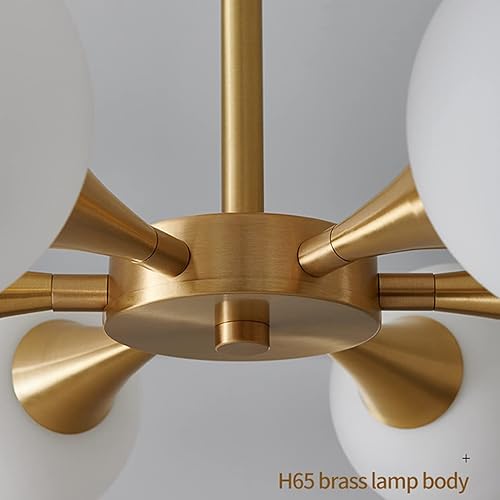Miniatura 7 de Lámpara colgante de techo de latón cepillado dorado de 6 luces, lámpara de techo empotrada de vidrio con pantalla de globo de vidrio esmerilado