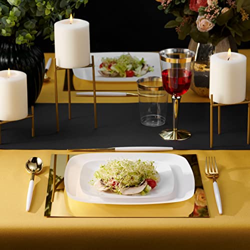 Bloomingoods Plastic Disposable Square Dessert Plates | 50-Pack 7.25 Inches White Appetizer/Salad Square Plates | Ideal For Weddings, Parties, Catering | Heavy Duty & Non Toxic #TOP6