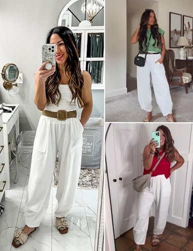 Image of Xiaoxuemeng Womens Baggy Wide Leg Pants Casual Elastic Waisted Palazzo Harem Pants with Pockets