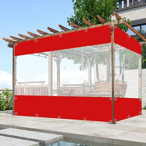 Cortina de vinilo impermeable para exteriores, para pérgola, patio, toldo, paneles laterales de PVC transparente, resistente a la intemperie, pantalla de plástico rojo y transparente (3 m de ancho x 3