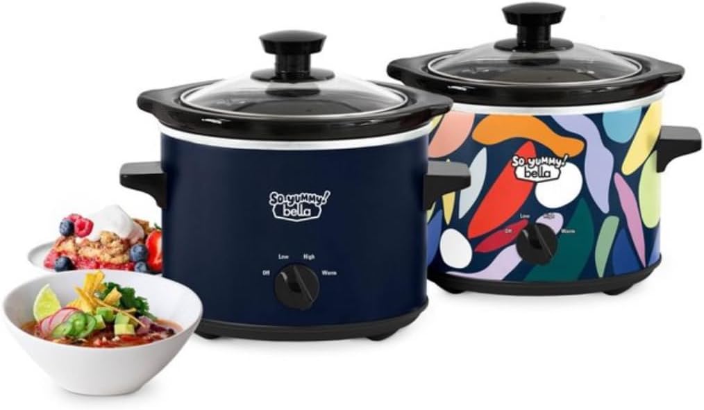 So Yummy by bella 2.0qt Twin Set Slow Cooker Navy and Abstract Pattern