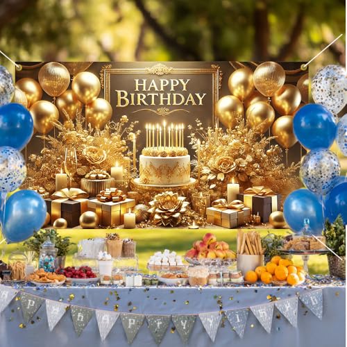 Image of Happy Birthday Backdrop, 70.8x43.3in Large Gold Glitter Party Photography Background Indoor Photo Booth Banner Spring Birthday Party Decorations Supplies for Women Men Adults Boys Girls Kids