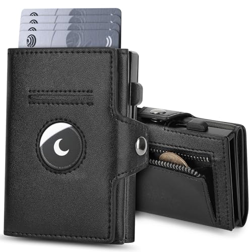 BAIGIO AirTag Carteras para Hombre con Monedero, Tarjetero Hombre con Bloqueo RFID para 8 Tarjetas, Billeteras para Hombres Carteiras Porta Cartoes Homem Smart Wallets for Men con Caja Regalo, Negro