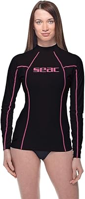 SEAC T-Sun Long, Rash Guard for Swimming, Surfing, Diving, UV Protection, Black/Pink, Large