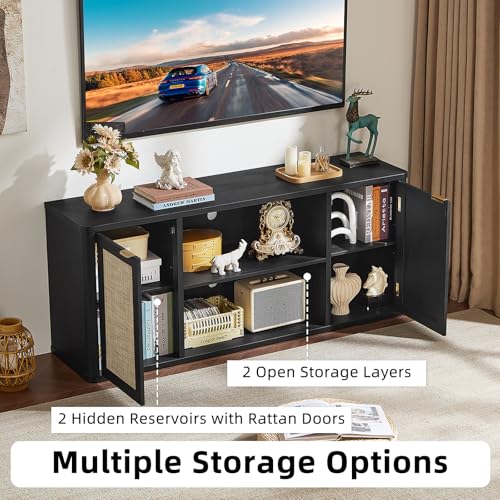 LEYAOYAO Rattan TV Stands for Living Room, Black - image 3