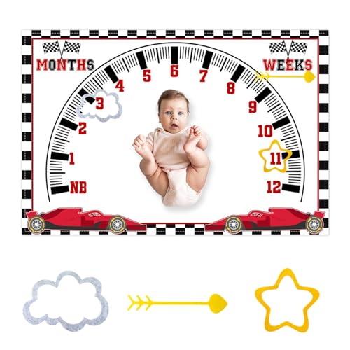 Image of CSFOTO Racing Car Baby Monthly Milestone Blanket Newborn Growth Record Prop Milestone Blanket for Baby Boy Photography Props for Newborn Baby Shower 60"x40" with Frames