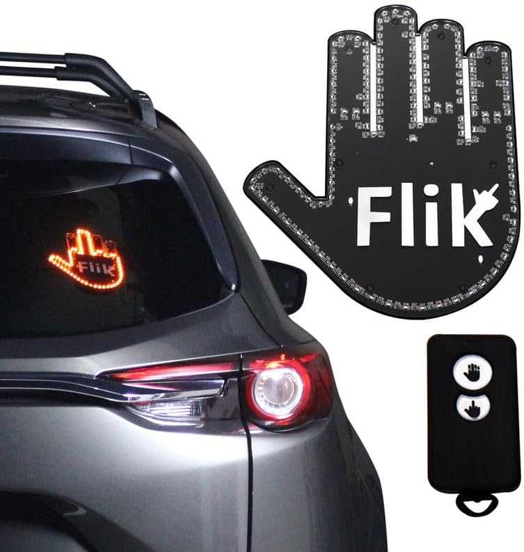 FLIK - THE ORIGINAL Middle Finger Light - Give The Bird & Wave to Drivers - Hottest Gifted Car Accessories, Truck Accessories Car Gadgets Road Rage Signs for Men, Women, Teens - Funny Back Window Sign