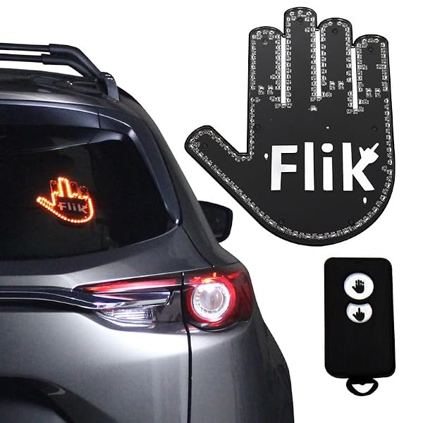 FLIK - THE ORIGINAL Middle Finger Light - Give The Bird & Wave to Drivers - Hottest Gifted Car Accessories, Truck Accessories Car Gadgets Road Rage Signs for Men, Women, Teens - Funny Back Window Sign by Flik - Used condition - US$21.77