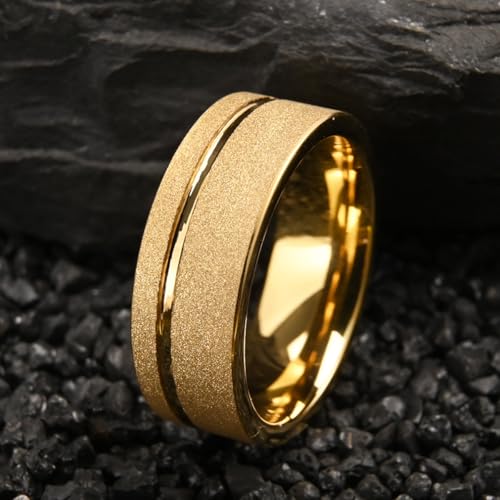 Gold Tungsten Carbide Ring for Men Women 8mm/6mm Sandblasted Inlaid Groove Men's Engagement Wedding Bands Fashionable and Luxurious4