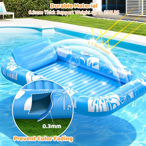 Inflatable Tanning Pool Lounger Float with Sprinkler 77 x 48 Pool Floats Adult with Pillow - image 7