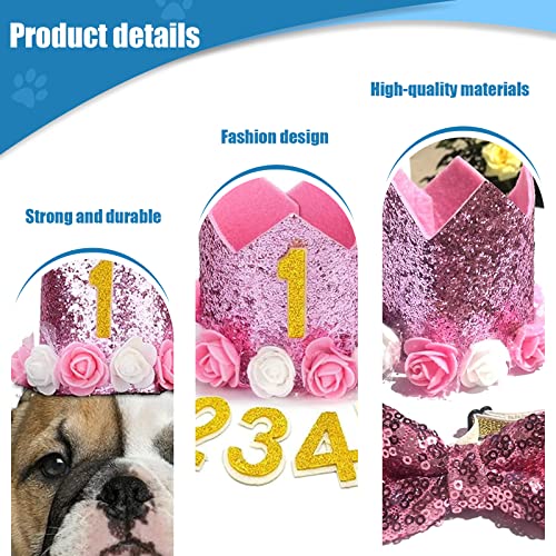 Geburtstagshut für Hunde, Katze, Hund, Geburtstagskrone, Hut und Fliege mit 0–9 Figuren, Charms, Partyzubehör für kleine, mittelgroße Welpen, Kätzchen, Blau (rosa)