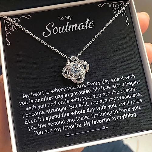 Glowglitz To My Soulmate Necklace For Women – Love Knot Pendant Necklace With Message Card – 14K Gold Plated Stainless Steel Jewelry Necklace – Beautiful Necklace For Wife, Partner, Girlfriend (Standard Box, I Will Miss You) #TOP6