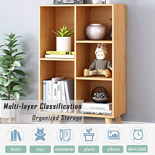 Image of IOTXY Wooden Open Shelf Bookcase - 3-Tier Bookshelf with Legs, Pear Yellow