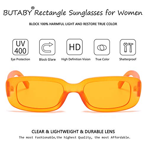 Image of BUTABY Rectangle Sunglasses for Women Retro Driving Glasses 90's Vintage Fashion Narrow Square Frame UV400 Protection