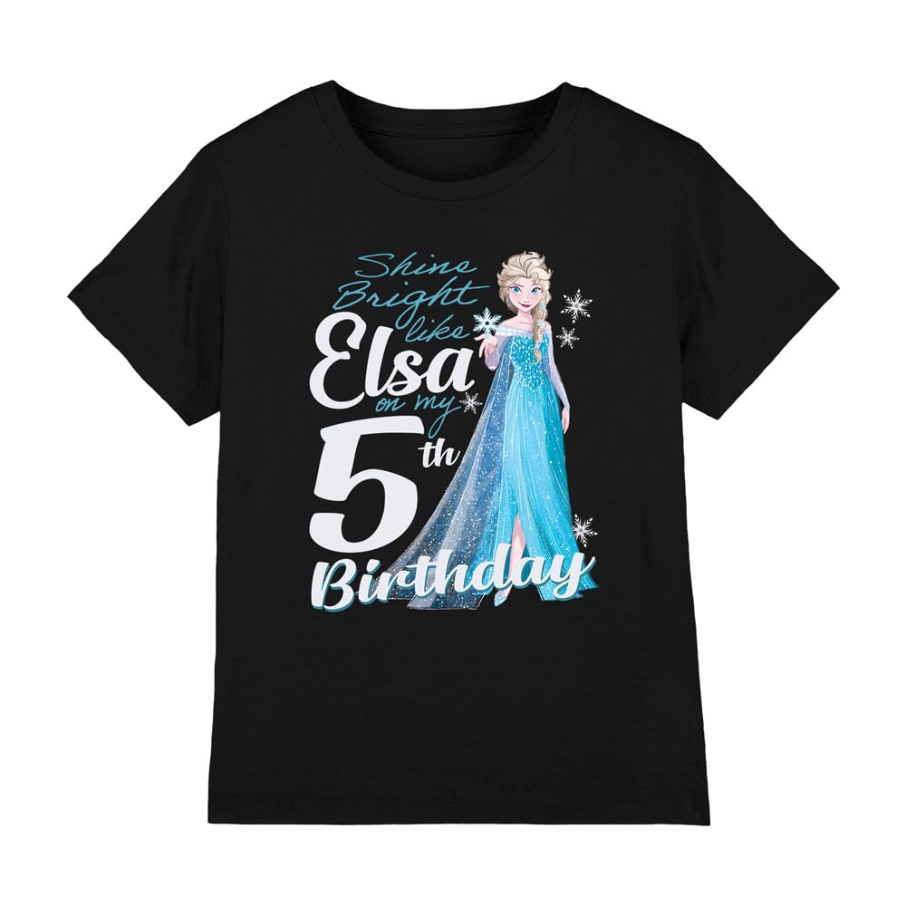Disney Frozen Girls Black Frozen Bright Like Elsa 5Th Birthday T Shirt, 9-10 Years