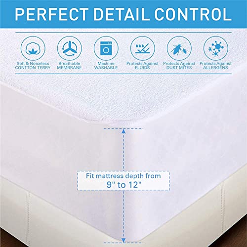 Cal. King Size Mattress Protector, Waterproof Mattress Encasement 100% Organic Cotton Mattress Cover Terry Surface-Vinyl Free #TOP5