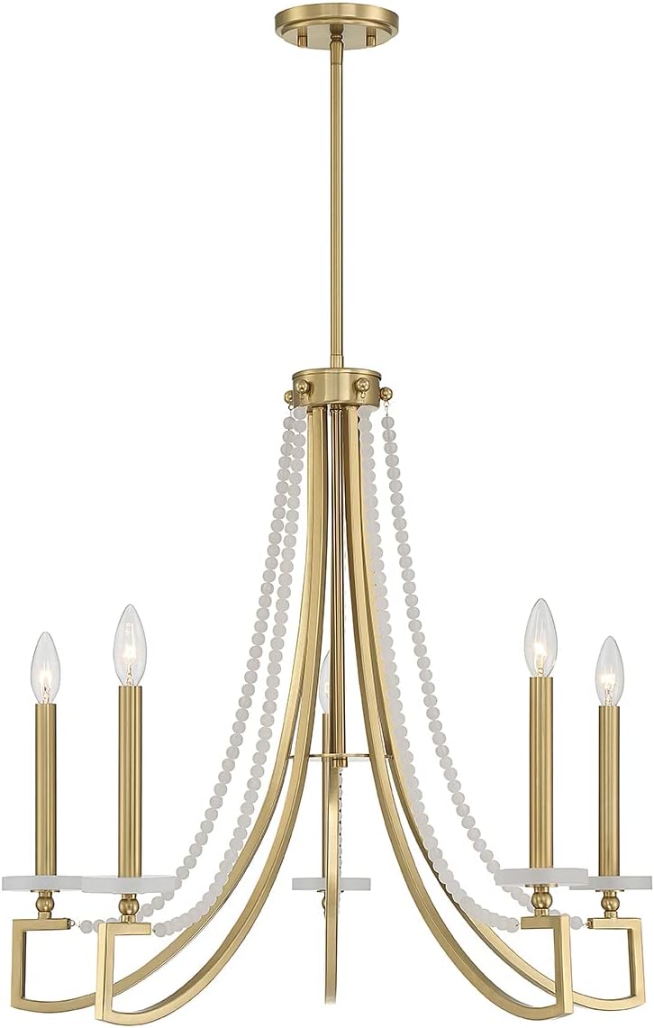 Savoy House 1-8803-5-322 Helen Vintage Mid-Century Frosted Chandelier, 5-Light 300 Total Watts, 26" H x 27" W, Warm Brass
