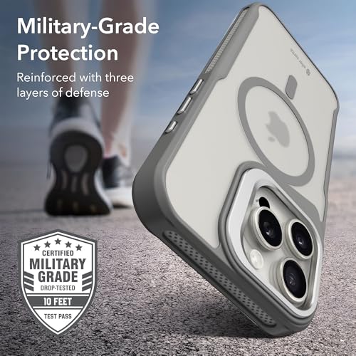 Image of eller sante Roxane Magpro Back Cover Case for iPhone 16 Pro Scratch Resistant Camera Screen Protector TPU Shockproof with Stand Holder Mag-Safe Wireless Charging- Grey