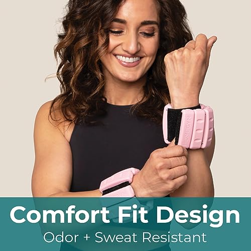 Image of Home Gym Ankle and Wrist Weights for Women, Set of 2, 1 lb, Pink | Adjustable 1 lb wearable weights, set of two, in pink. For yoga, dance, barre, pilates, cardio, aerobics and walking.