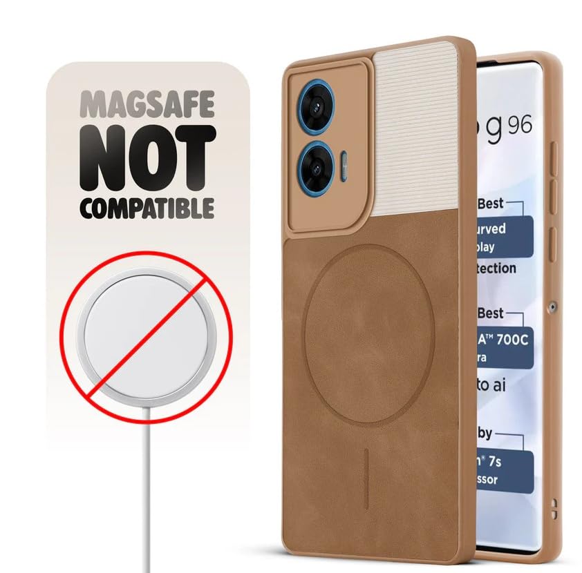 Image of Bintage CASE Mac Safe Design Hard Light Weight Back Case | Soft Border Camera Protect | Dual PU Leather Finish Back Cover Compatible for Motorola Moto G85 5G - White & Brown