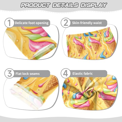 Colorful Ice Cream Yellow Girls Casual Leggings for Kids Printed Long Pant Bottoms Stretch and Soft3