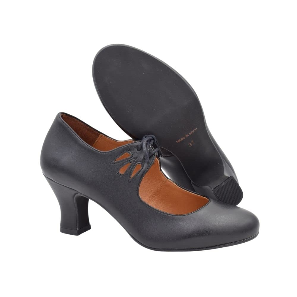 PASARELA - Zapatos de Baile Flamenco Napa Soft con Cordones para Mujer Sintético