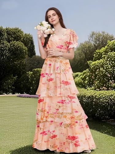 homdor Tiered Ruffles Bridesmaid Dresses for Women 2025 V Neck Chiffon Formal Evening Dresses with Sleeves4