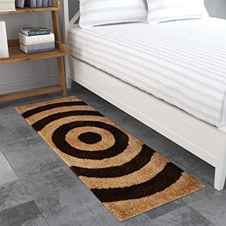 AD HOMES Modern Design Polyester Shaggy Bedside Runner, Soft Rug for Bedroom|Living Room|Kitchen (Circle Coffee, 2x5 feet)