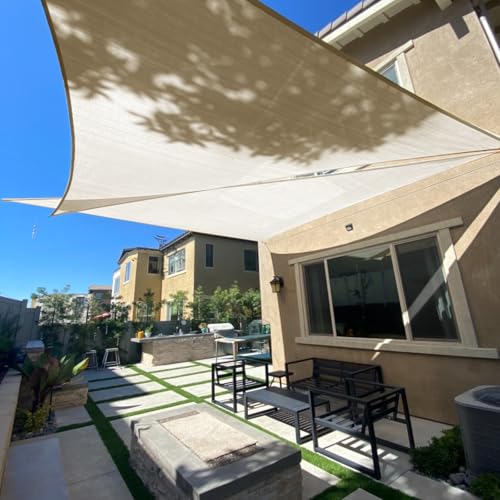 SUNLAX Tenda parasole, 3,5 x 3,5 x 3,5 m, beige, triangolare, per esterni, patio, pergola, parasole, vele con blocco UV