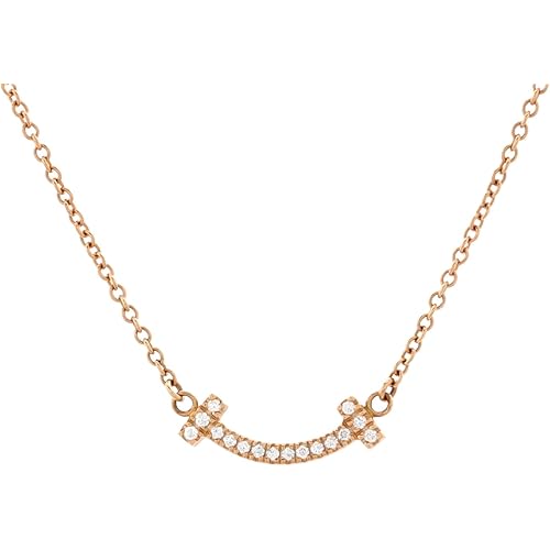Tiffany & Co., Pre-Loved T Smile Pendant Necklace 18K Rose Gold with Diamonds Mini, Rose Gold