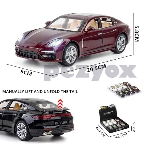 Image of 1:24 Porsche Panamera Diecast Metal Pullback Openable Doors Toy Cars with Flashing Light and Musical Sound for Gifts Toys for Kid (Red)