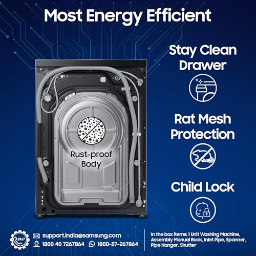 Image of Samsung 12 kg (Wash) / 7 kg (Dry), 5 Star, AI EcoBubble, AI Energy Mode, Air Wash, Super Speed, Hygiene Steam, Wi-Fi, Digital Inverter, Fully-Automatic Front Load Washer Dryer (WD12FG5B34BBTL, Black)