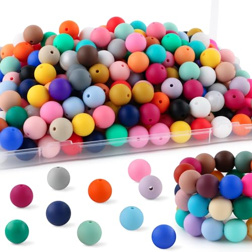 HHCFAST 150Pcs 15mm Silicone Beads for Keychain Making and Bracelet Making,30 Colors Round Silicone Beads for Pens?Multicolor?
