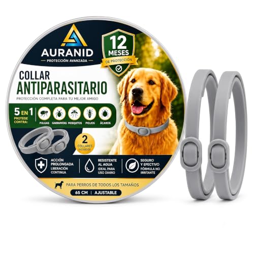 AURANID Collar Antiparasitario Perros, Pack 2 Uds, 12 Meses de Protección