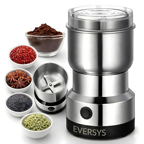 Image of andrew james Spice Grinder Electric 150W | Mini Mixer Grinder Small Size for Coffee Beans, Masala & Dry Grinding | EVERSYS Portable Mini Grinders Machine for Kitchen with Approx. 100g Capacity