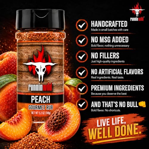 Image of Gourmet BBQ Peach Rub Seasoning - Bursting with Sweet, Smoky & Bold Peach Flavor | Runnin' Wild Foods, 5.2 oz