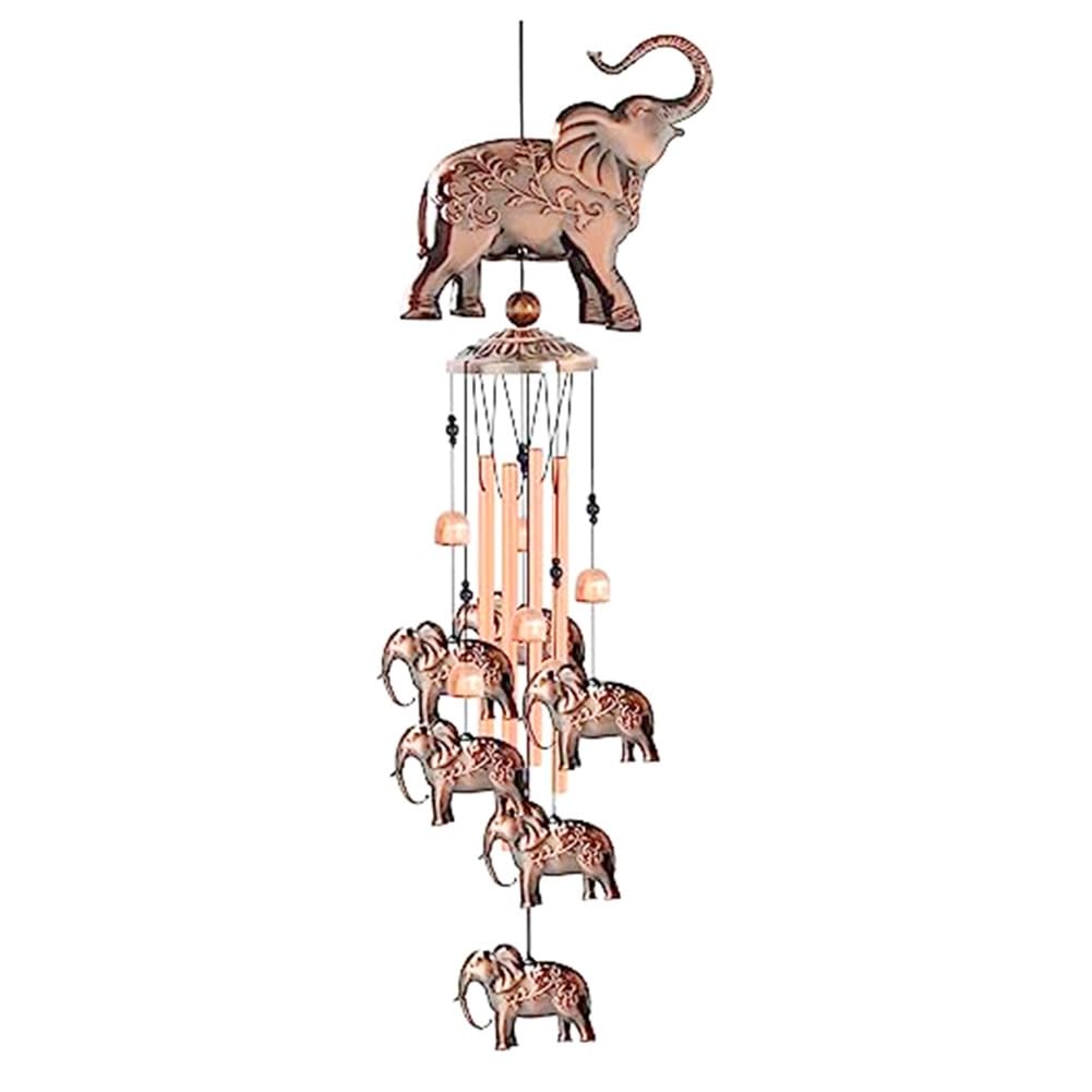 CTRLZS 1 PCS Elephant Chimes for Elephant Windchimes Decoration Garden Decor Retro Gold Iron 4 Aluminum Tube Windchime with S Hook Memorial Wind