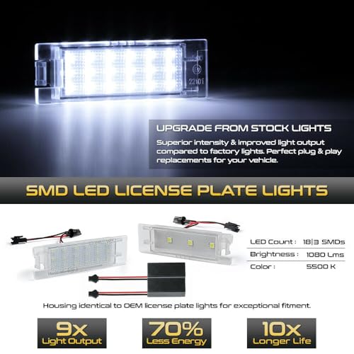 Placa de matrícula sin zonas oscuras LED para Chevrolet Cruze 3