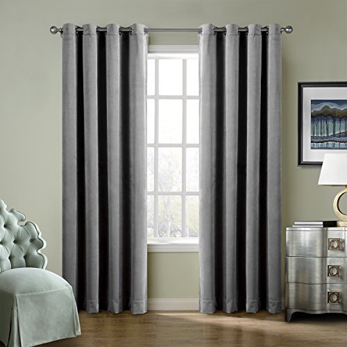Chadmade Extra Wide Blackout Lined Premium Velvet Curtain Grey 120Wx96L Inch (1 Panel), Eyelet Grommet For Livingroom Bedroom Theater Studio, Leon Collection #TOP13